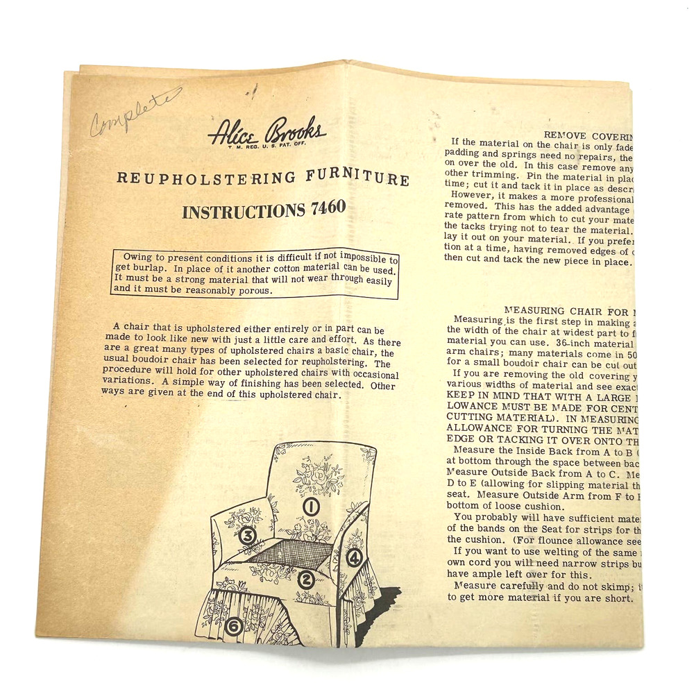 Alice‎ Brooks Vintage Furniture Reupholstery Instructions #7460